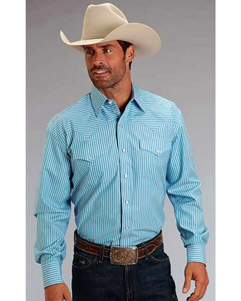 Image #1 - Stetson Men's Striped Long Sleeve Snap Western Shirt, Blue, hi-res