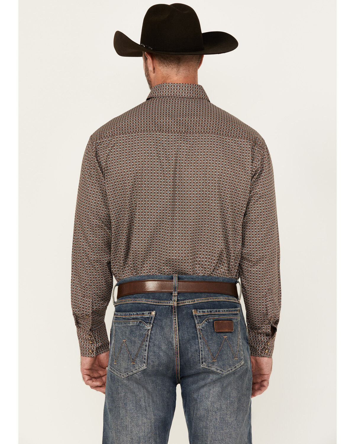 Image #4 - George Strait by Wrangler Men's Geo Print Long Sleeve Snap Stretch Western Shirt, Dark Brown, hi-res