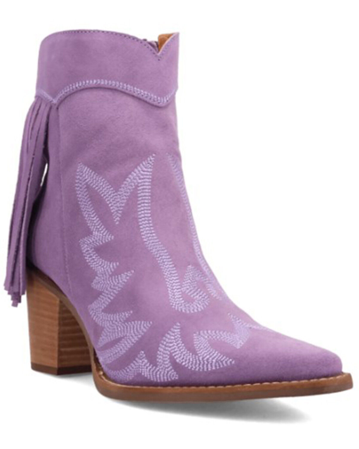 Image #1 - Dingo Women's Wild Sage Suede Fringe Western Booties - Round Toe, Purple, hi-res