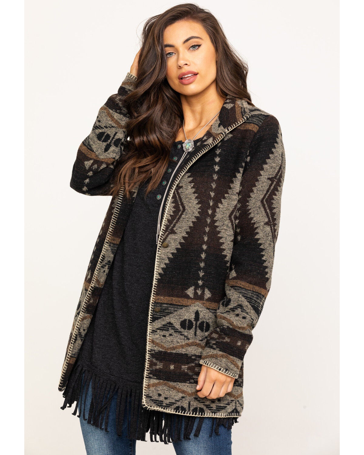 Outback Trading Co. Women's Brown Aztec Moree Jacket, Brown, hi-res