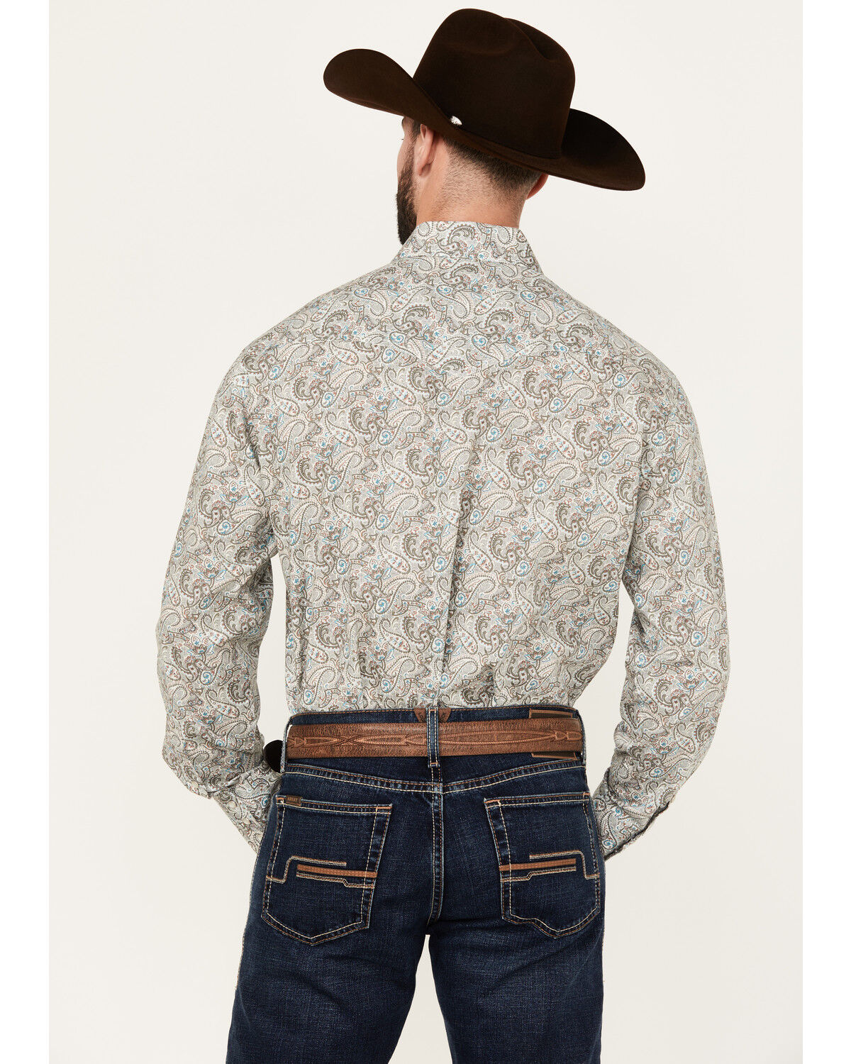 Image #4 - Roper Men's Amarillo Paisley Print Long Sleeve Pearl Snap Western Shirt, Brown, hi-res