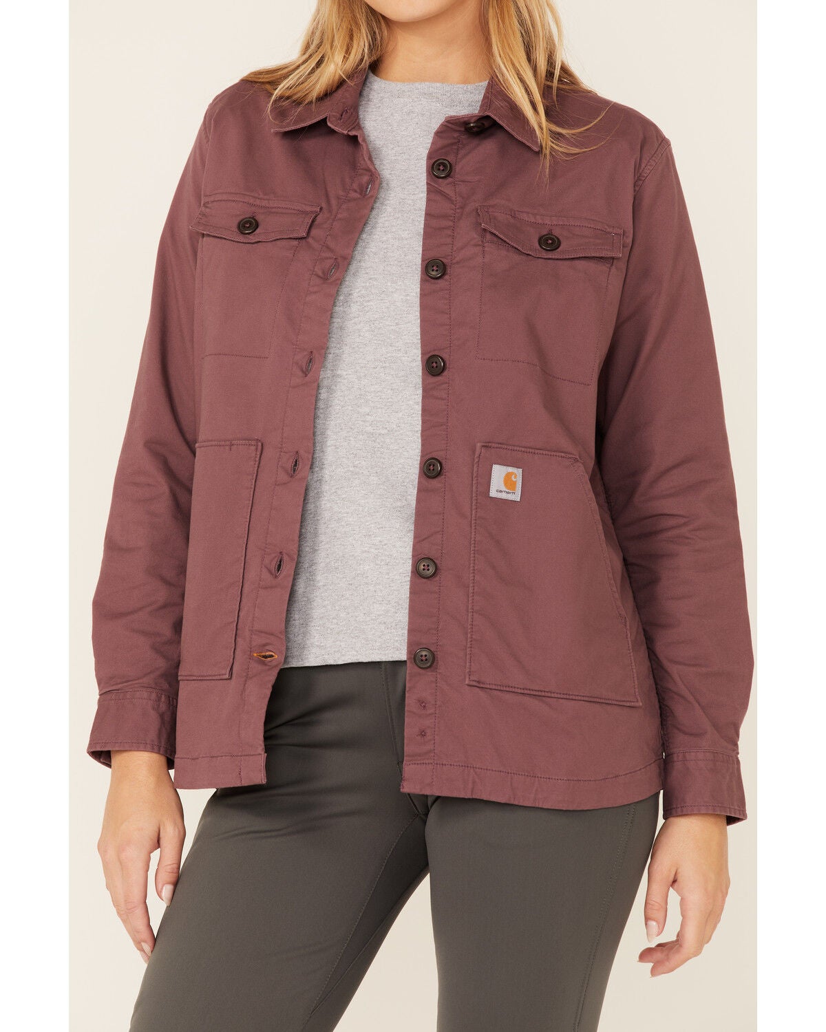 carhartt women's loose twill long sleeve jersey lined shirt