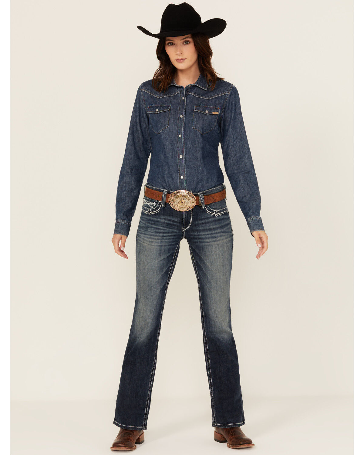 Image #3 - Ariat Women's Mid Rise Stretch Entwined Boot Cut Jeans, Indigo, hi-res