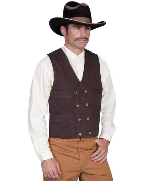 Image #1 - Rangewear by Scully Men's Cotton Canvas Double Breasted Vest, Walnut, hi-res