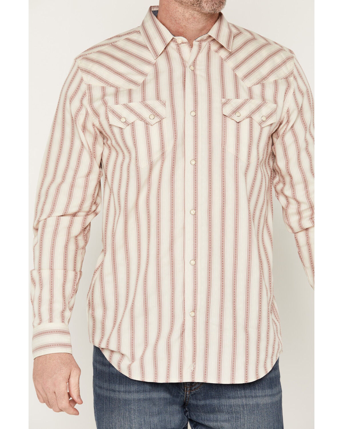 Image #3 - Moonshine Spirit&reg; Men's Ridge Dobby Stripe Print Long Sleeve Snap Western Shirt, Ivory, hi-res