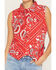 Image #3 - Wrangler Retro Women's Bandana Print Sleeveless Cropped Snap Western Shirt, Red, hi-res