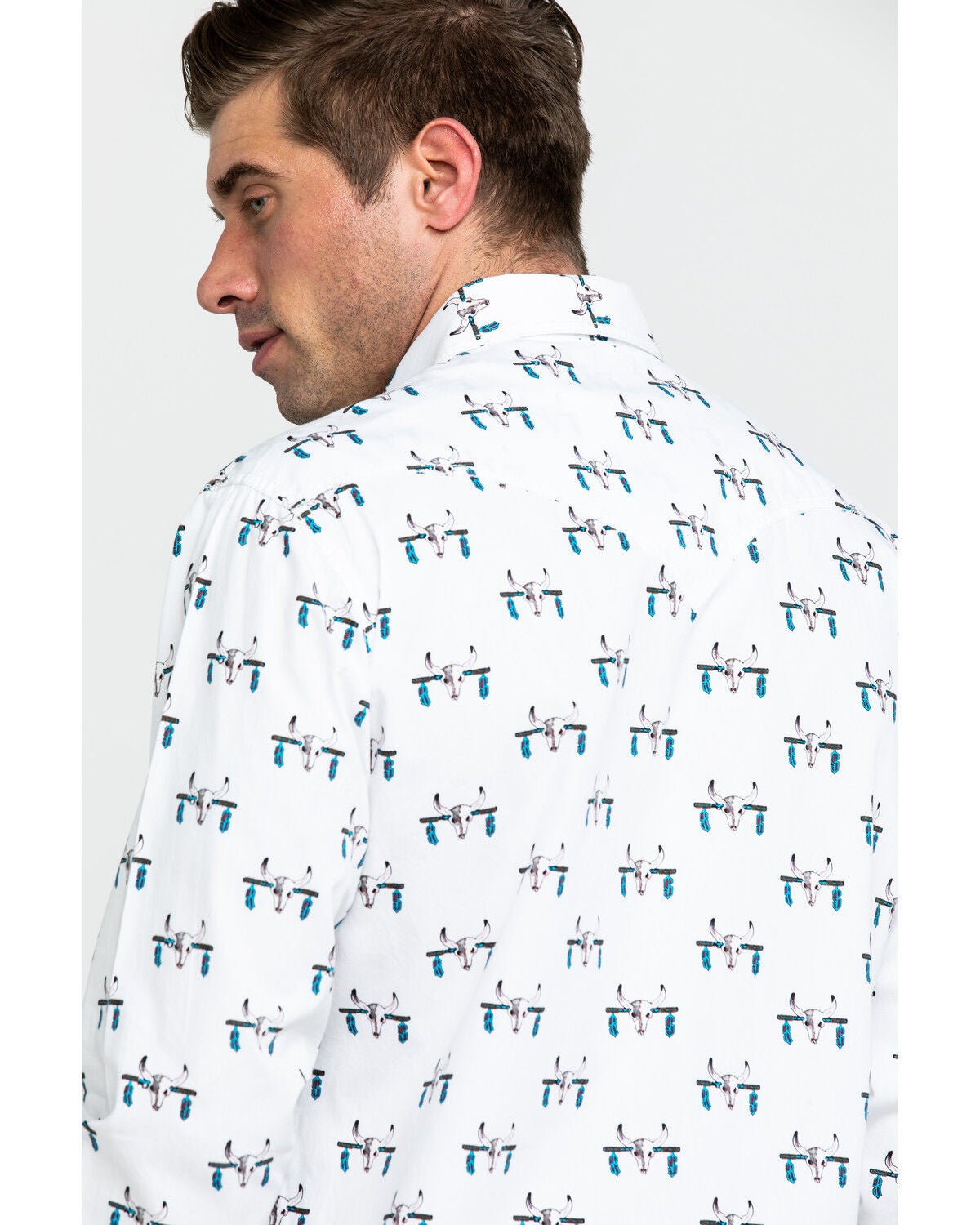 Image #5 - Rock & Roll Denim Men's Bull Skull Print Long Sleeve Western Shirt, , hi-res