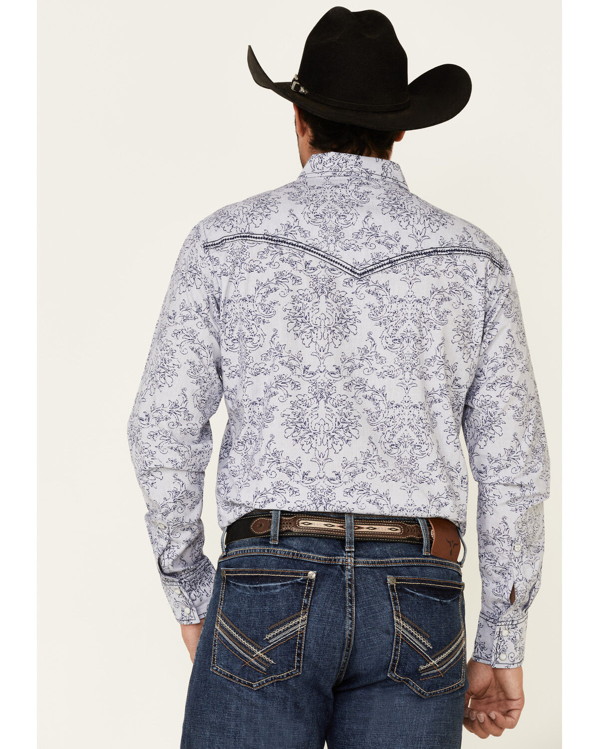 Image #4 - Rock 47 By Wrangler Men's Navy Paisley Print Long Sleeve Western Shirt, Navy, hi-res