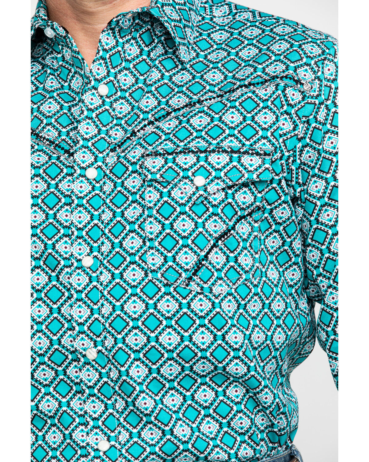 Image #4 - Rock 47 By Wrangler Men's Teal Geo Print Long Sleeve Western Shirt, Teal, hi-res