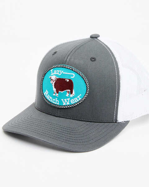 Image #1 - Lazy J Ranch Men's Circle Logo Patch Mesh-Back Ball Cap, Grey, hi-res