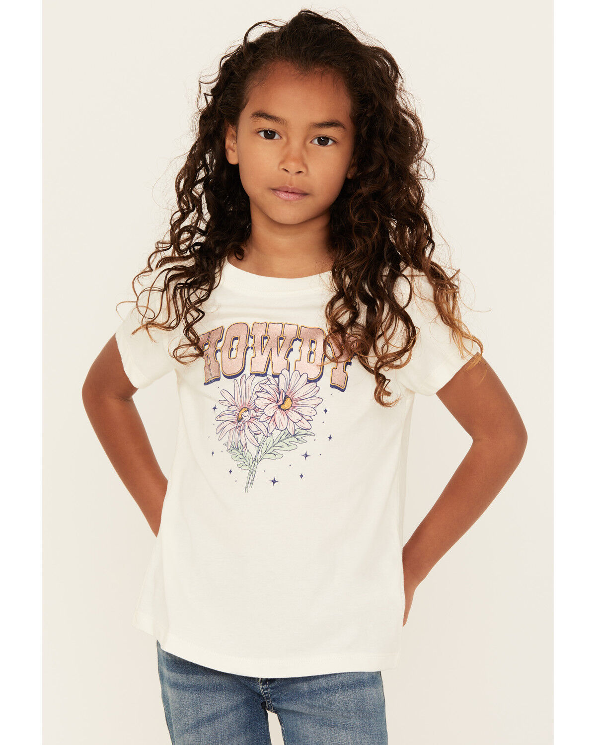 Image #1 - Shyanne Girls' Howdy Short Sleeve Graphic Tee, Cream, hi-res