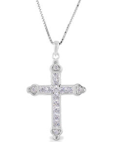 Kelly Herd Women's Clear Cross Necklace , Silver, hi-res