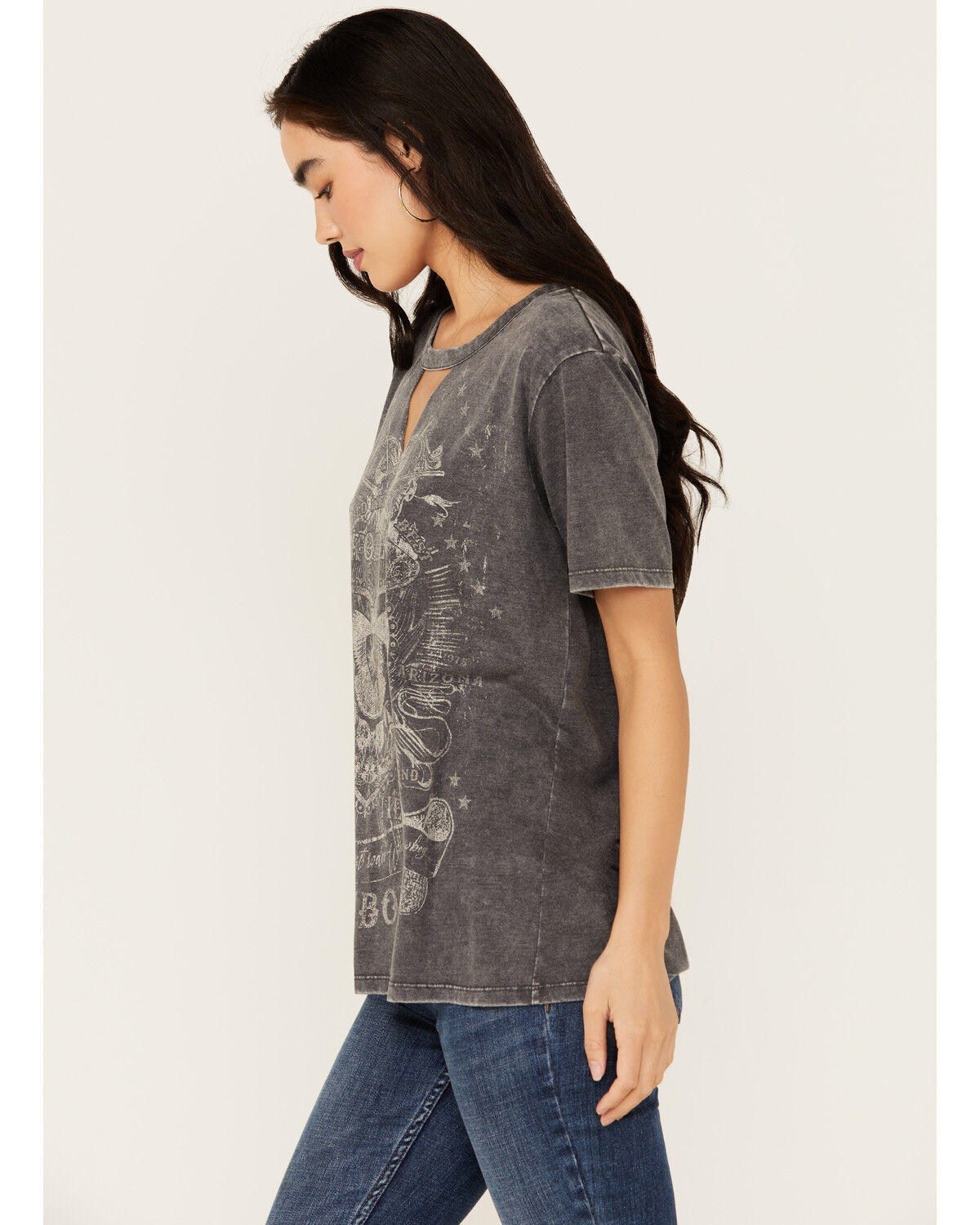Image #2 - Blended Women's Rodeo Cowboy Cutout Short Sleeve Graphic Tee, Black, hi-res