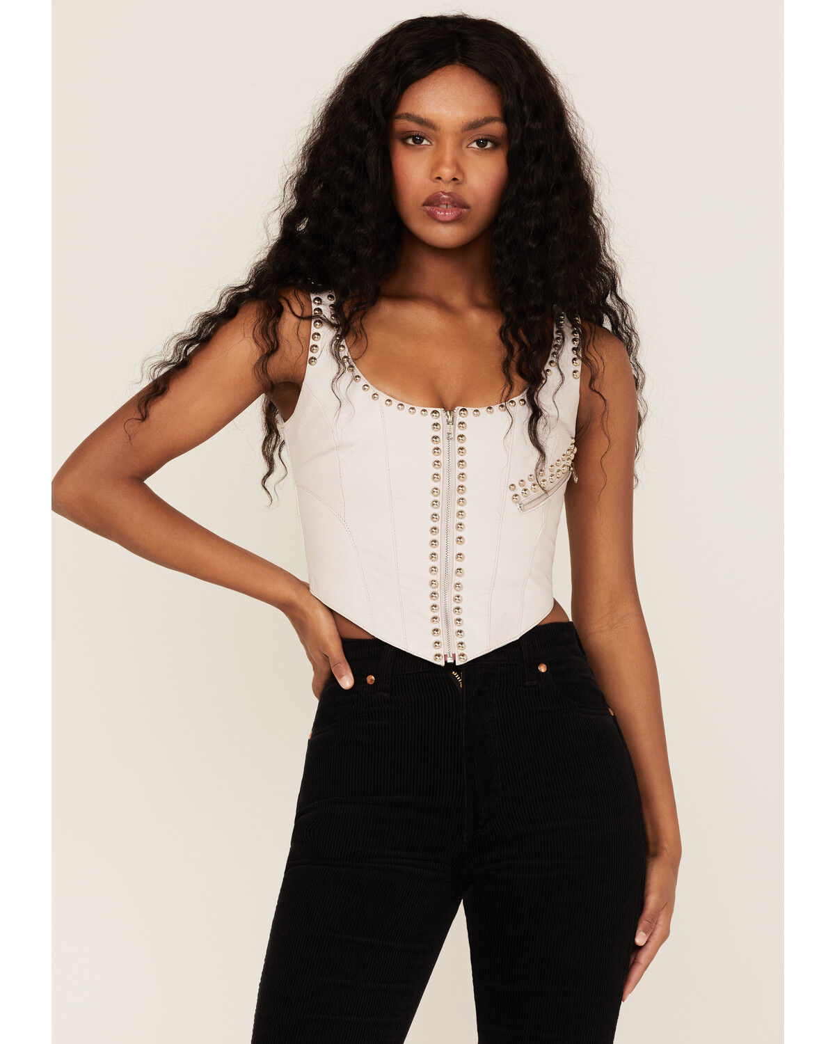 Image #2 - Understated Leather Women's Studded Leather Moto Bustier, Violet, hi-res