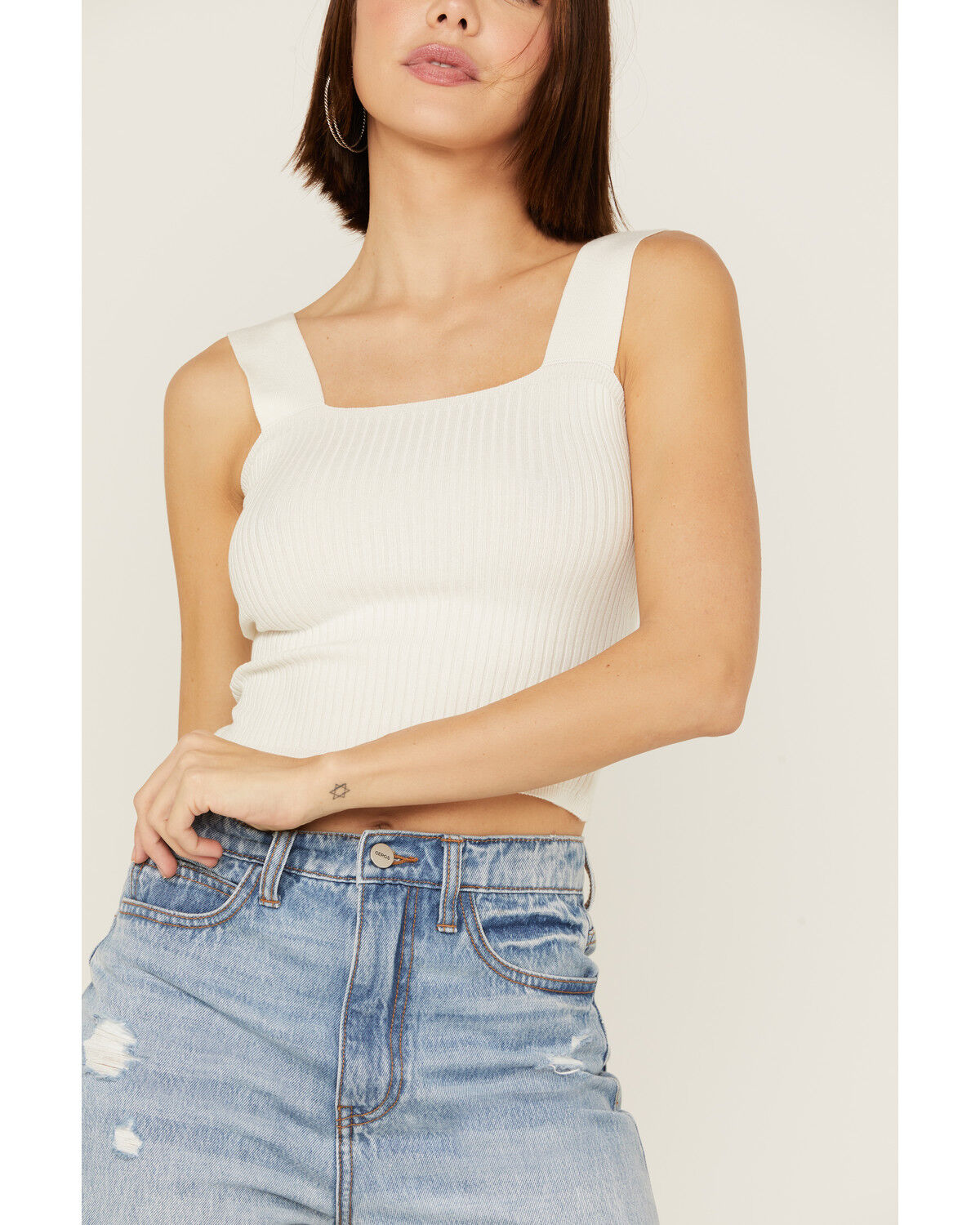Image #2 - Shyanne Women's Ribbed Knit Sweater Tank Top, White, hi-res