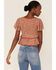 En Crème Women's Rust Floral Ditsy Peplum Ruffle Top, Rust Copper, hi-res