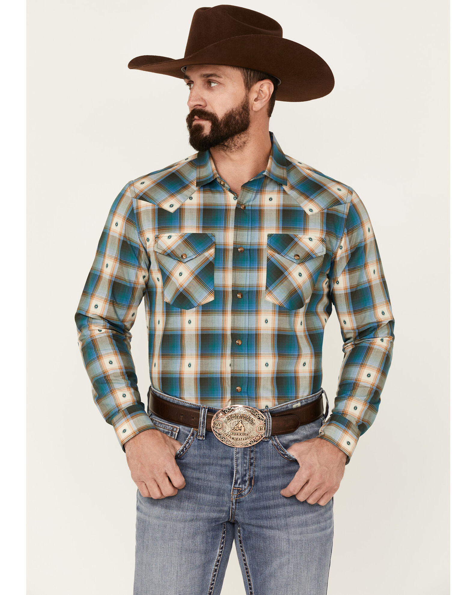 Pendleton Men's Hombre Allover Plaid Print Long Sleeve Snap