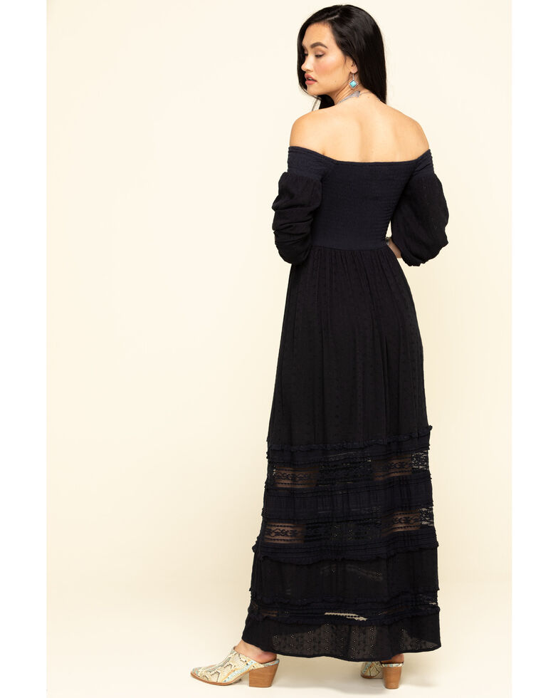 Coco + Jaimeson Women's Smocked Bodice Off The Shoulder Maxi Dress, Navy, hi-res