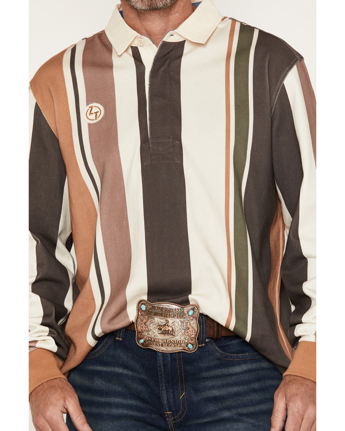 Image #3 - Zach Top X Kimes Ranch Men's Wyatt Striped Long Sleeve Button-Down Polo Shirt, Brown, hi-res