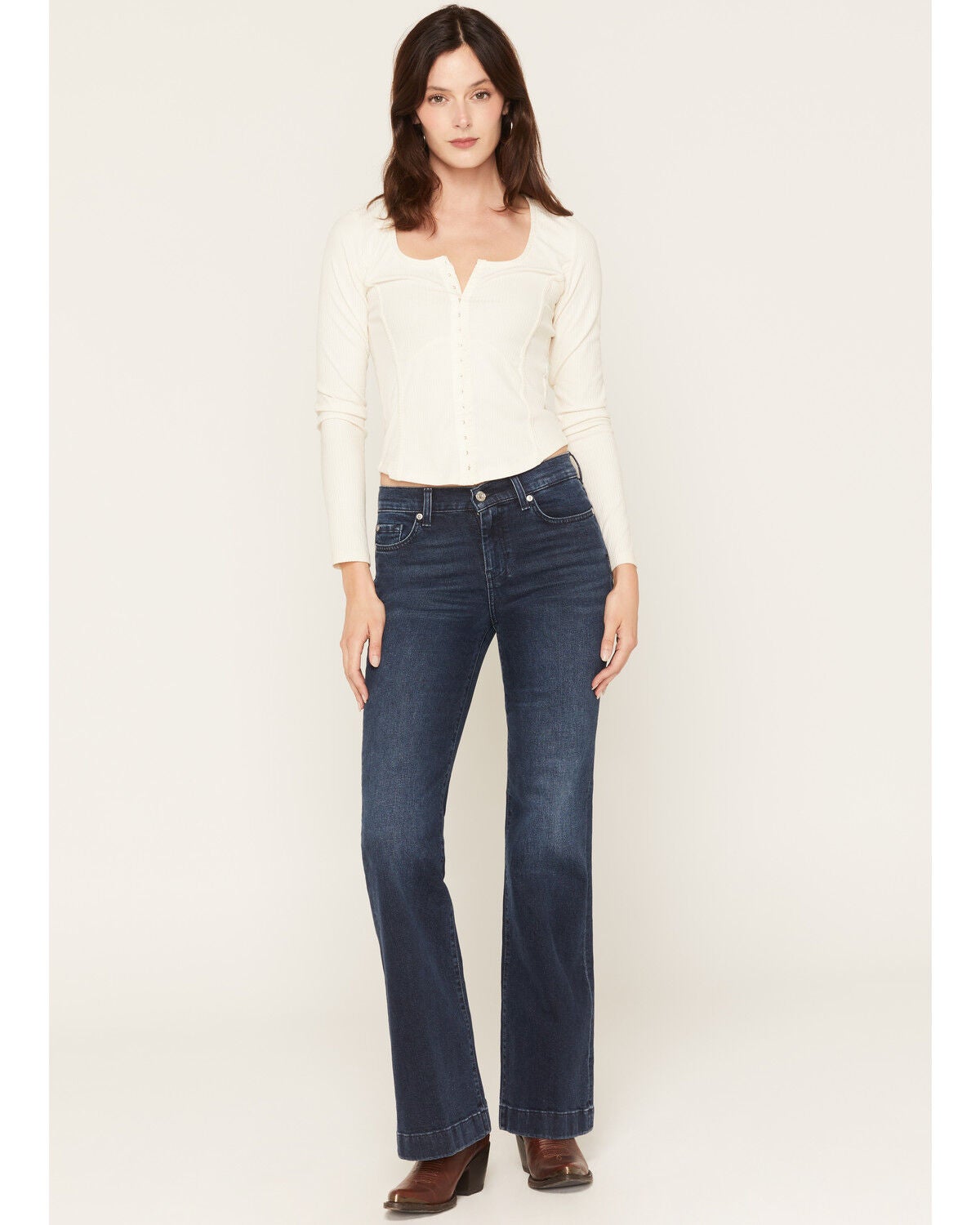 Image #3 - 7 For All Mankind Women's Shadowleaf Dark Wash High Rise 36" Dojo Trouser Stretch Denim Jeans, Dark Wash, hi-res