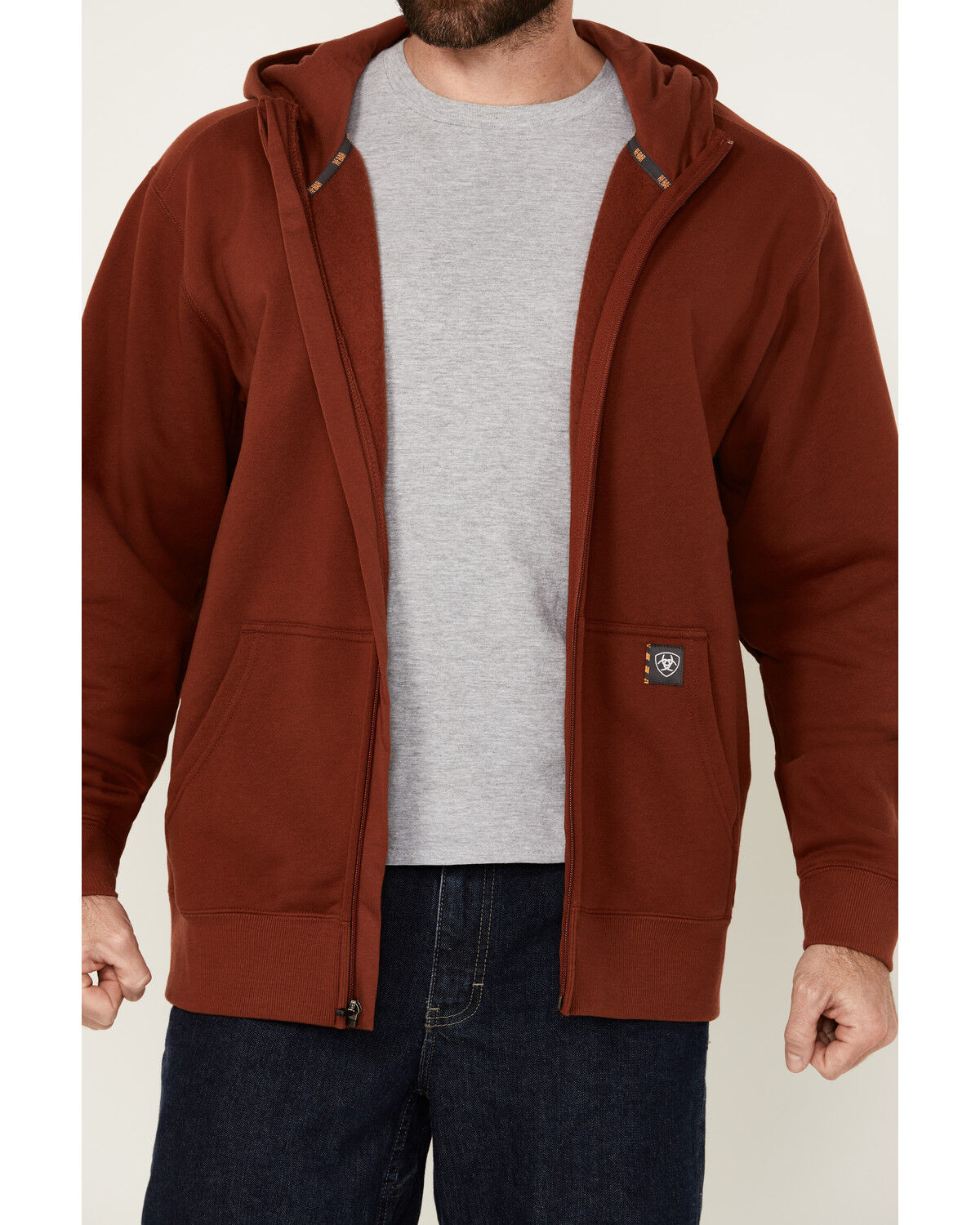 Image #3 - Ariat Men's Rebar Workman Born For This Full Zip Hooded Sweatshirt, Red, hi-res