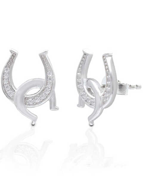 Kelly Herd Women's Silver Interlocked Double Horseshoe Stud Earrings, No Color, hi-res