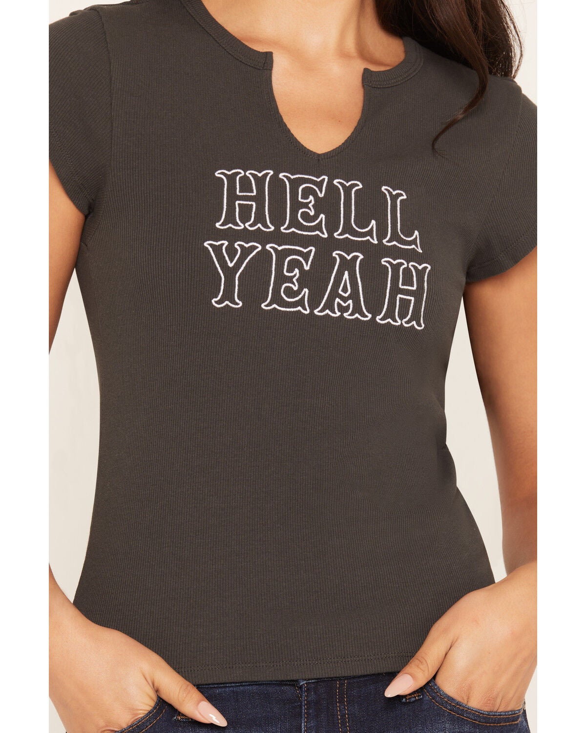 Image #3 - White Crow Women's Hell Yeah Short Sleeve Graphic Tee, Charcoal, hi-res