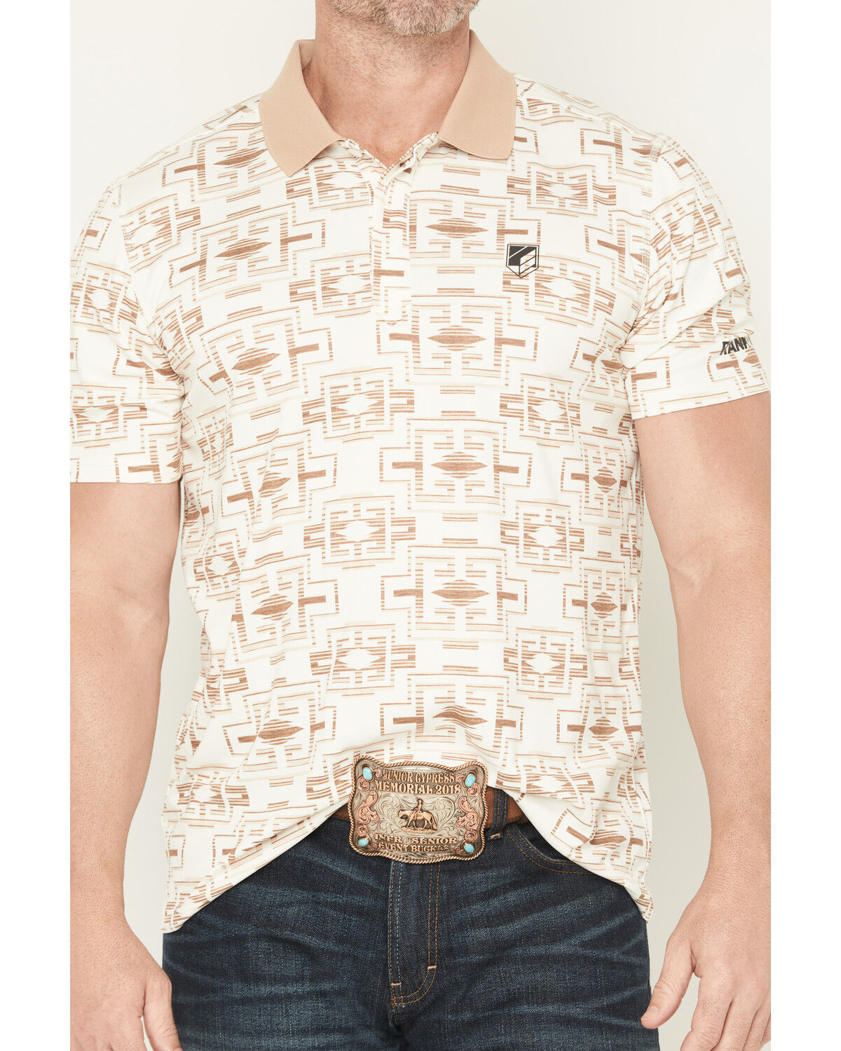 Image #3 - RANK 45® Men's Shoot All Over Southwestern Print Short Sleeve Button-Down Polo, Oatmeal, hi-res