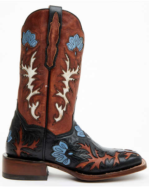 Image #2 - Dan Post Women's Tamarind Floral Leather Western Boots - Broad Square Toe, Black, hi-res