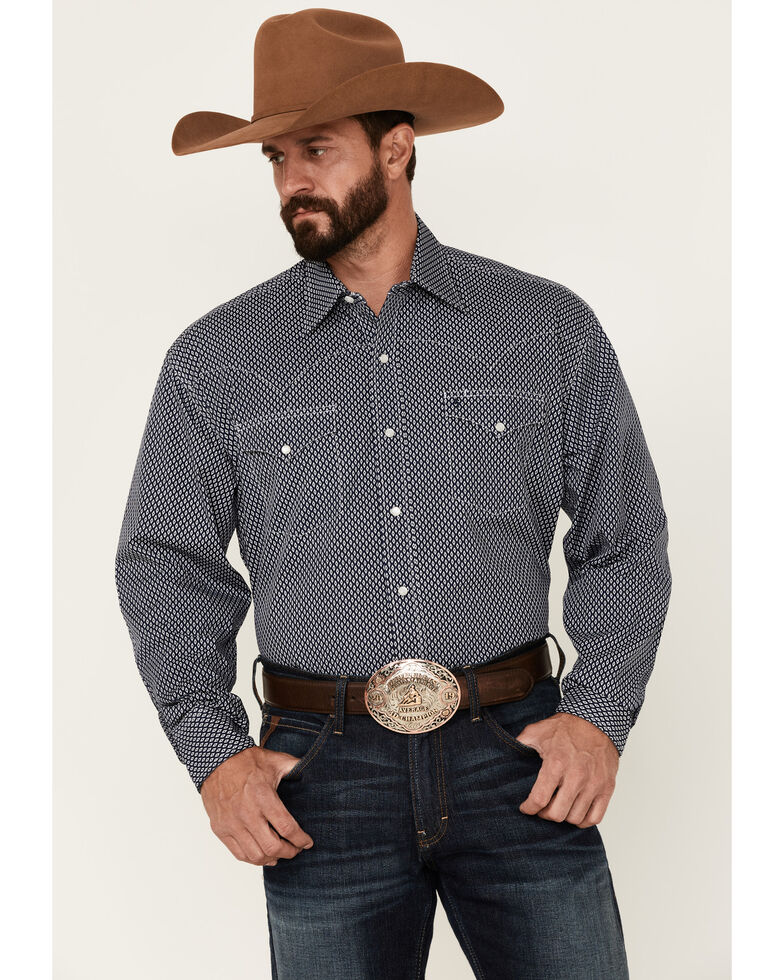 Stetson Men's Diamond Geo Print Long Sleeve Snap Western Shirt , Blue, hi-res