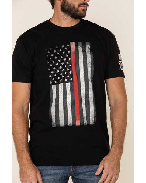Image #1 - Brothers & Arms Men's Red Line Flag Graphic Short Sleeve T-Shirt , Black, hi-res