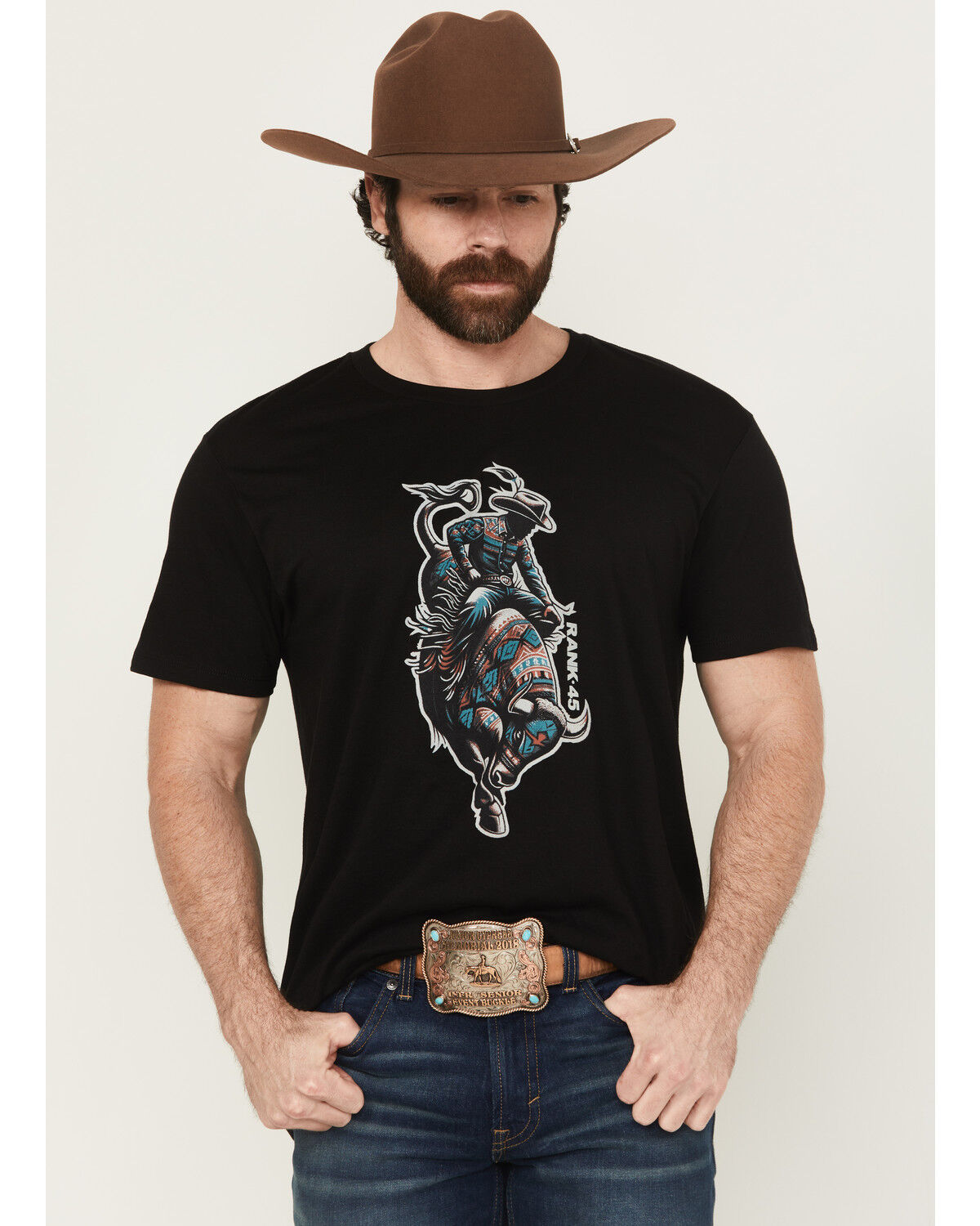 Image #1 - RANK 45® Men's Southwest Bull Short Sleeve Graphic T-Shirt, Black, hi-res