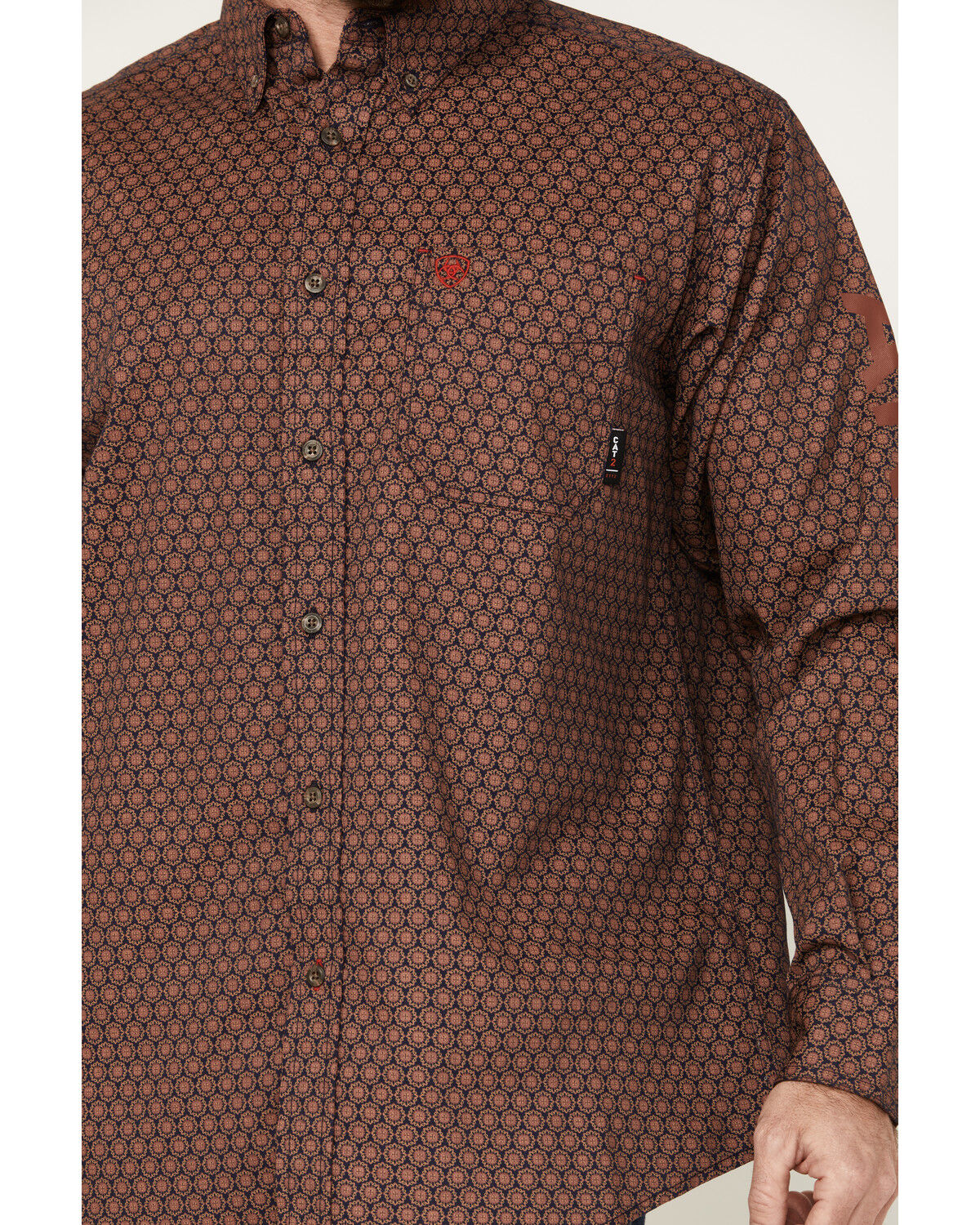 Image #3 - Ariat Men's FR Adirondack Geo Print Long Sleeve Button-Down Western Work Shirt, Red, hi-res