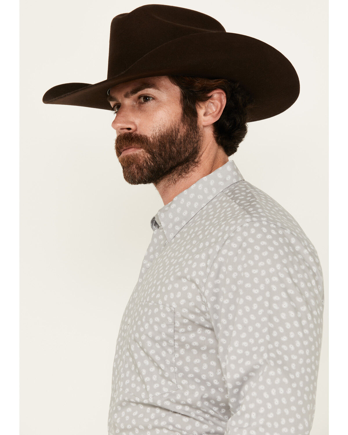 Image #2 - Wrangler X Cody Johnson Men's Solid Long Sleeve Button-Down Western Shirt, Grey, hi-res