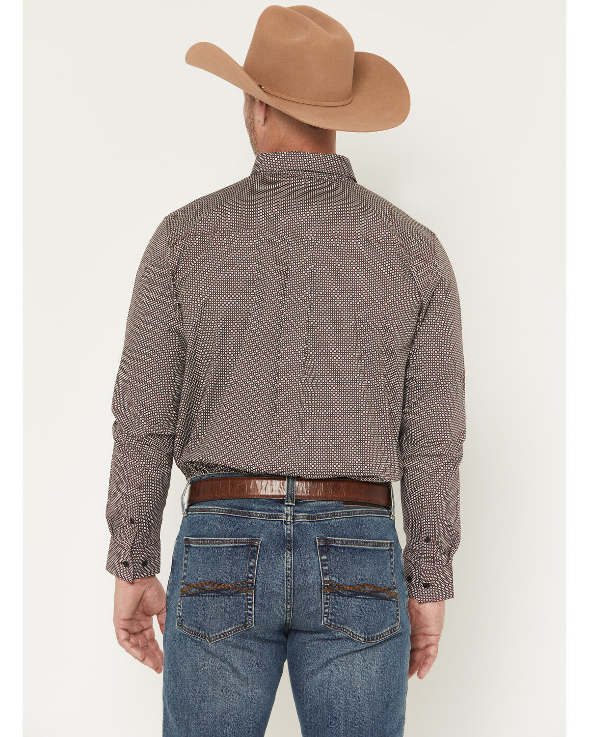 Image #4 - RANK 45® Men's Kings Canyon Micro Geo Print Long Sleeve Button-Down Stretch Western Shirt, Burgundy, hi-res