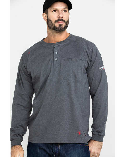 Ariat Men's FR Air Henley Long Sleeve Work Shirt , Charcoal, hi-res