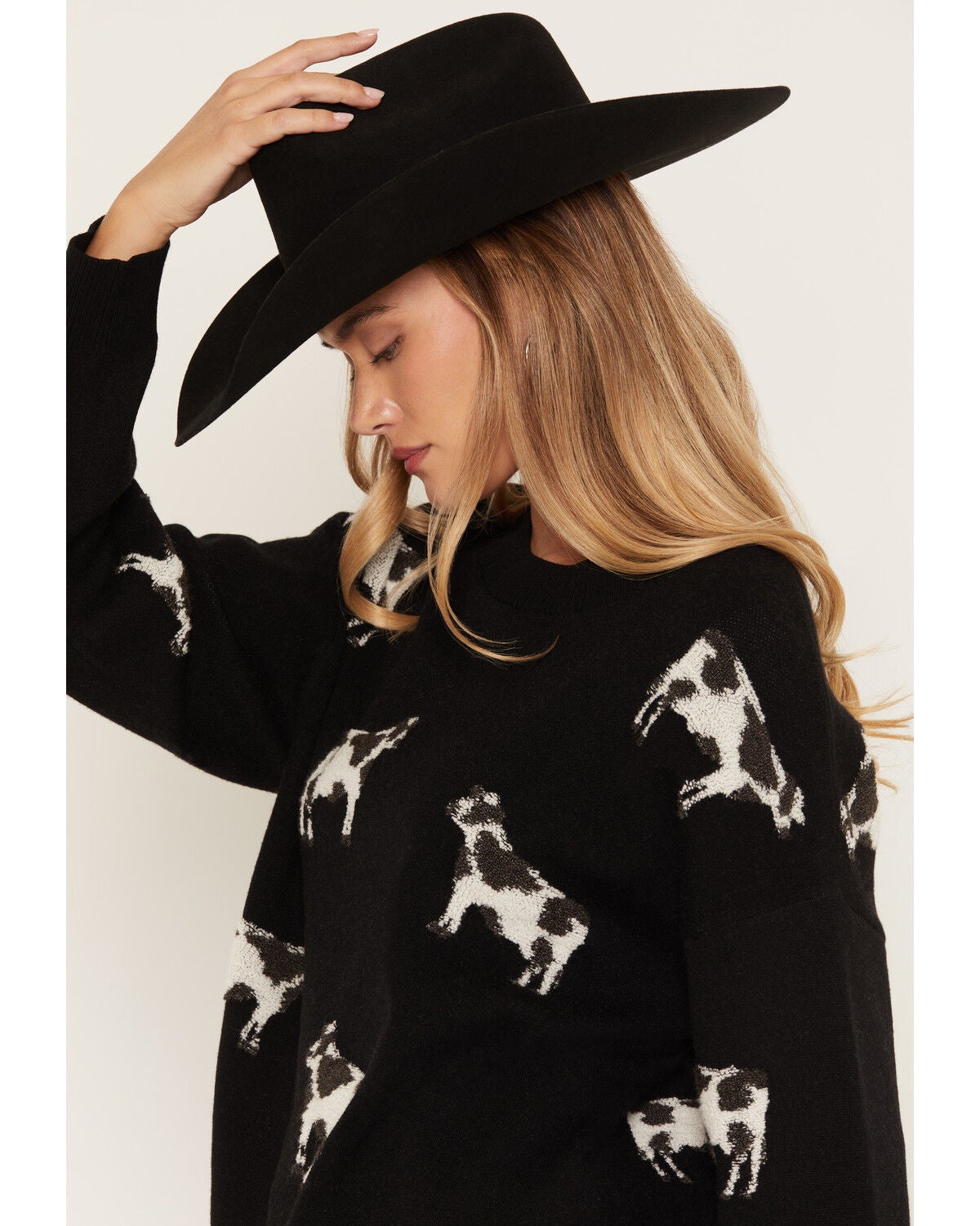 Image #2 - Originality Women's Cow Tunic Sweater, Black, hi-res
