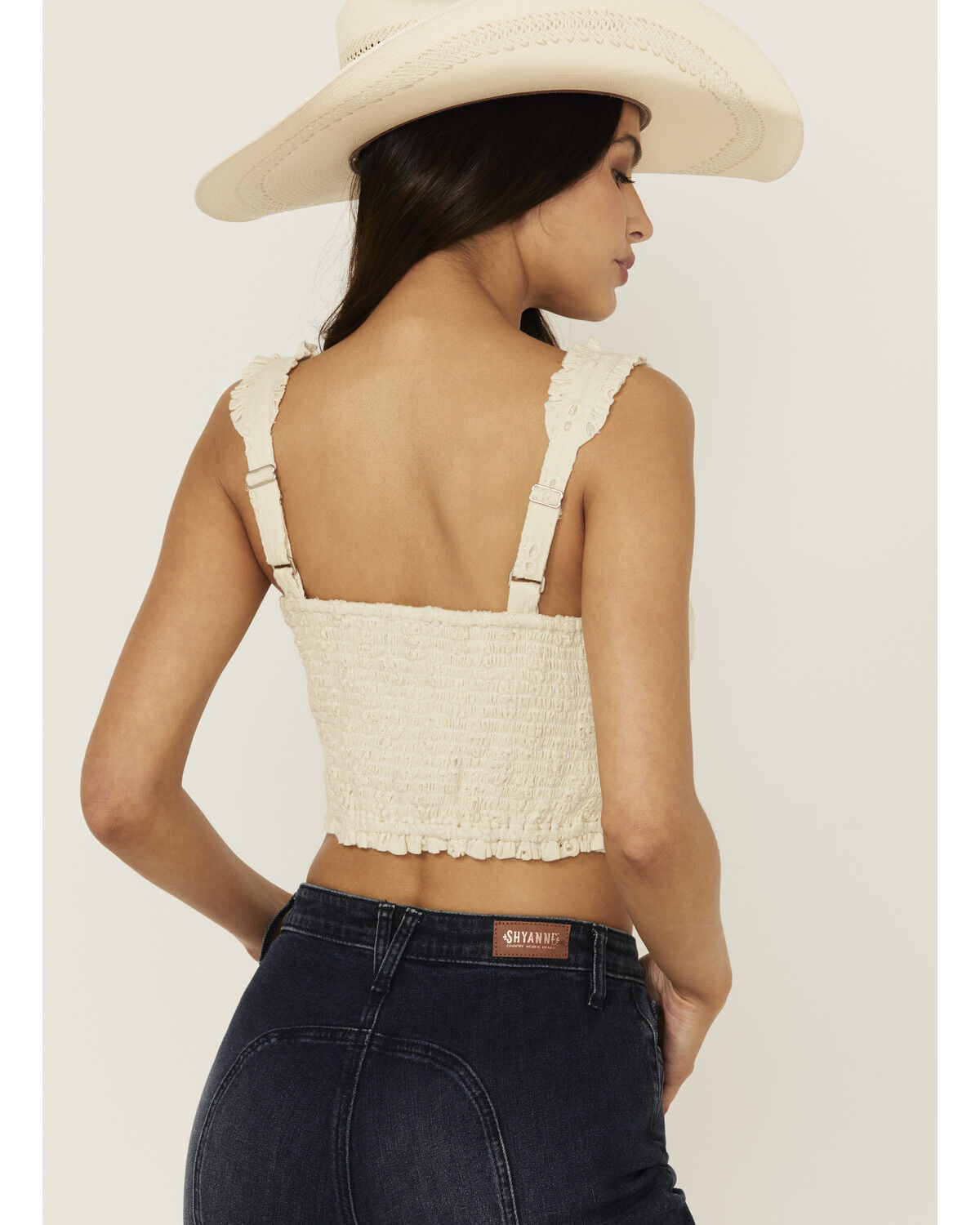 Image #4 - Rock & Roll Denim Women's Eyelet Corset Tank Top, Cream, hi-res