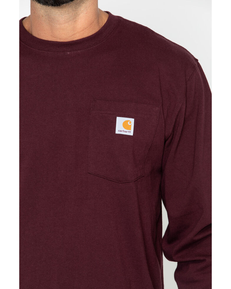 Carhartt Men's Solid Pocket Long Sleeve Work T-Shirt, Port, hi-res