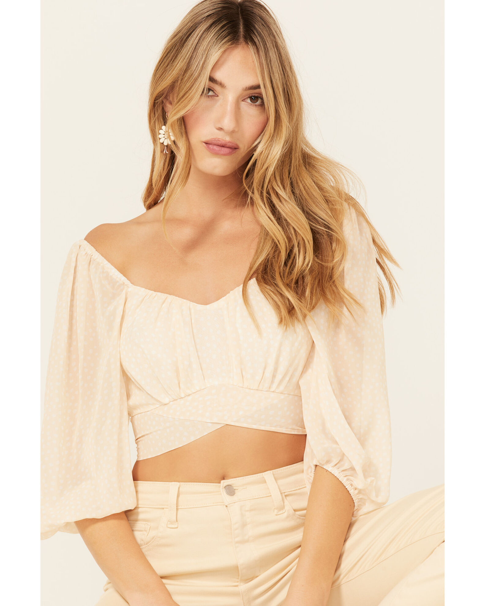 Sheer sleeve crop top deals