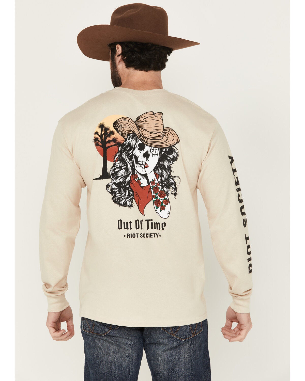Riot Society Men's Out Of Time Cowgirl Long Sleeve Graphic T-Shirt, Sand, hi-res