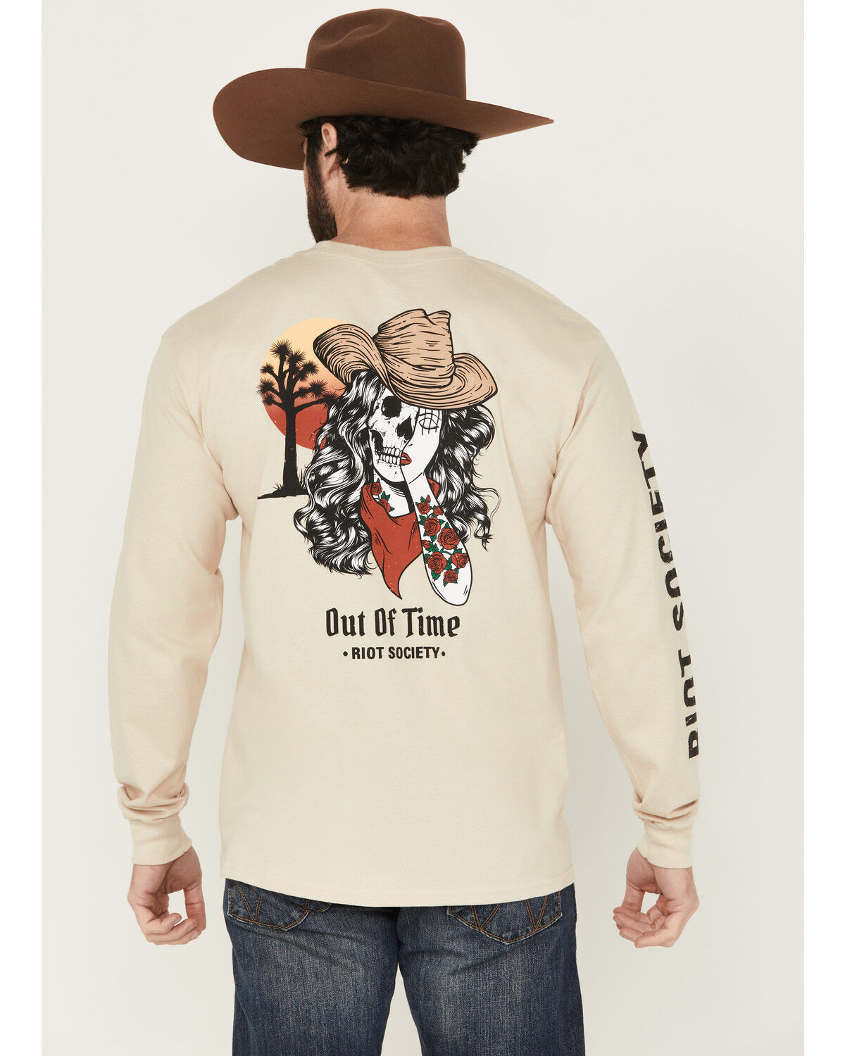 Image #1 - Riot Society Men's Out Of Time Cowgirl Long Sleeve Graphic T-Shirt, Sand, hi-res