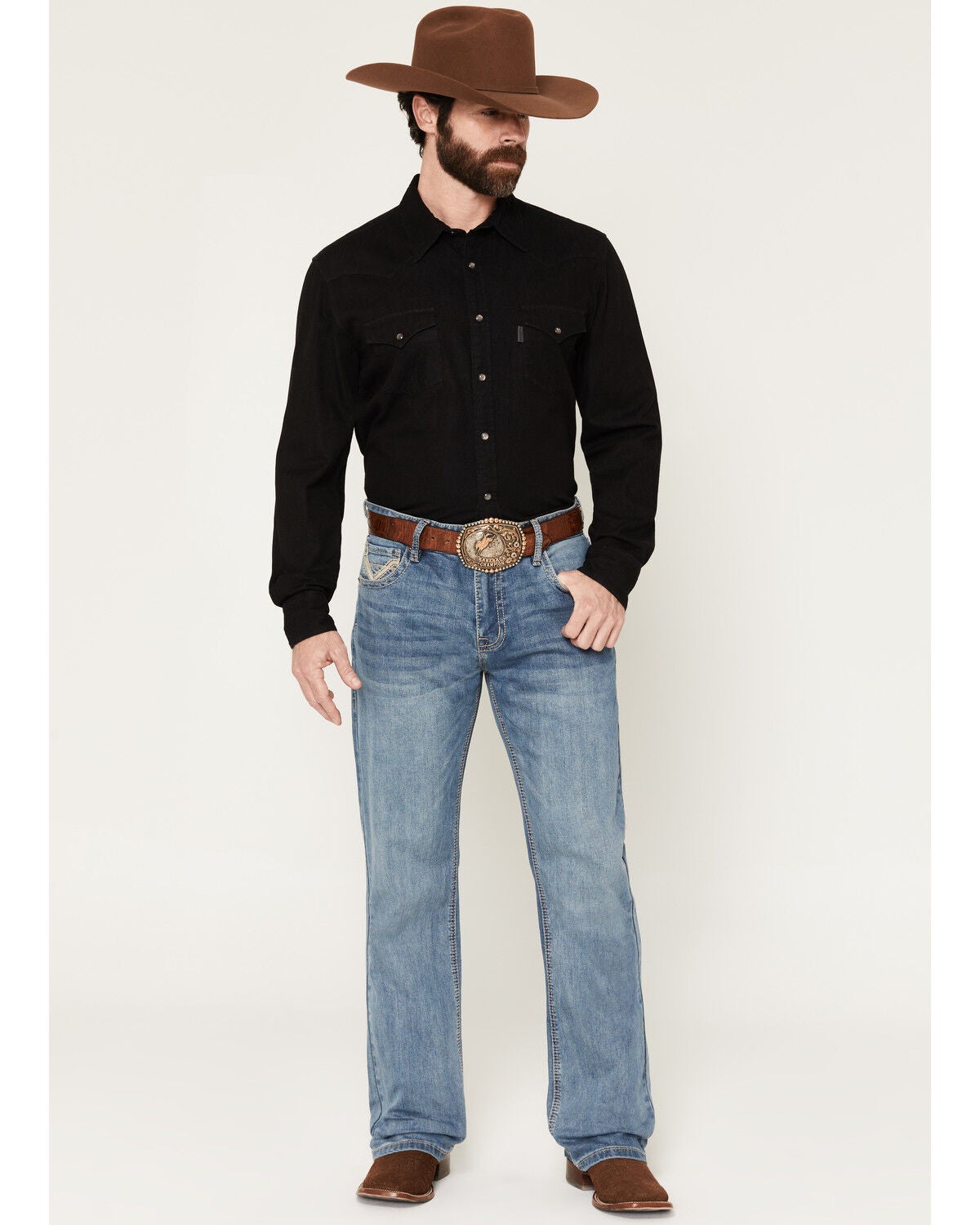 Rock & Roll Denim Men's Double Barrel Medium Wash Relaxed Bootcut Stretch Denim Jeans, Medium Wash, hi-res