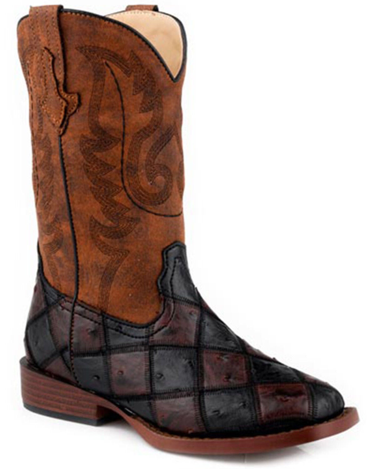 Roper Boys' Bird Blocks Western Boots - Broad Square Toe, Brown, hi-res