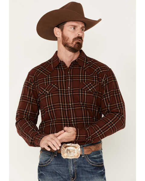 Cody James Men's Rusty Spur Plaid Print Long Sleeve Snap Western Flannel Shirt - Big & Tall, Rust Copper, hi-res