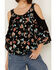 Image #3 - Wild Moss Women's Floral Print Crochet Cold Shoulder Top, Black, hi-res