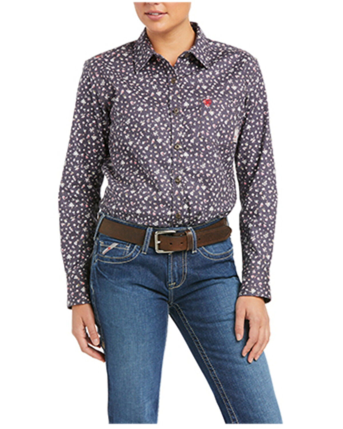 Image #1 - Ariat Women's FR Floral Print Long Sleeve Button Down Romesha DuraStretch Work Shirt, Black, hi-res