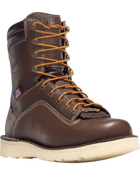 Danner Men's Quarry USA 8" Wedge Work Boots - Soft Round Toe , Brown, hi-res