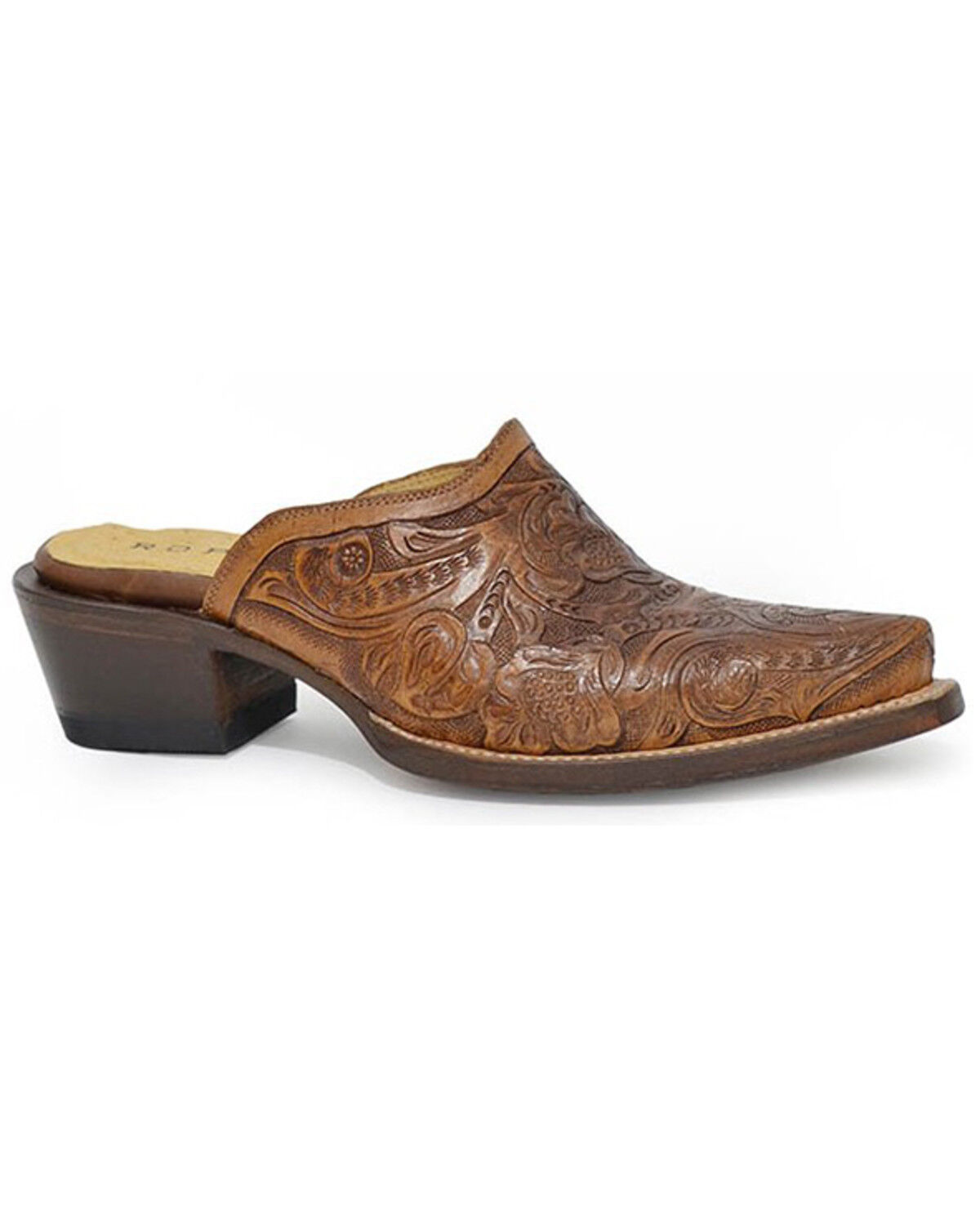 Image #1 - Roper Women's Mary Handtooled Embroidered Mules - Snip Toe, Brown, hi-res