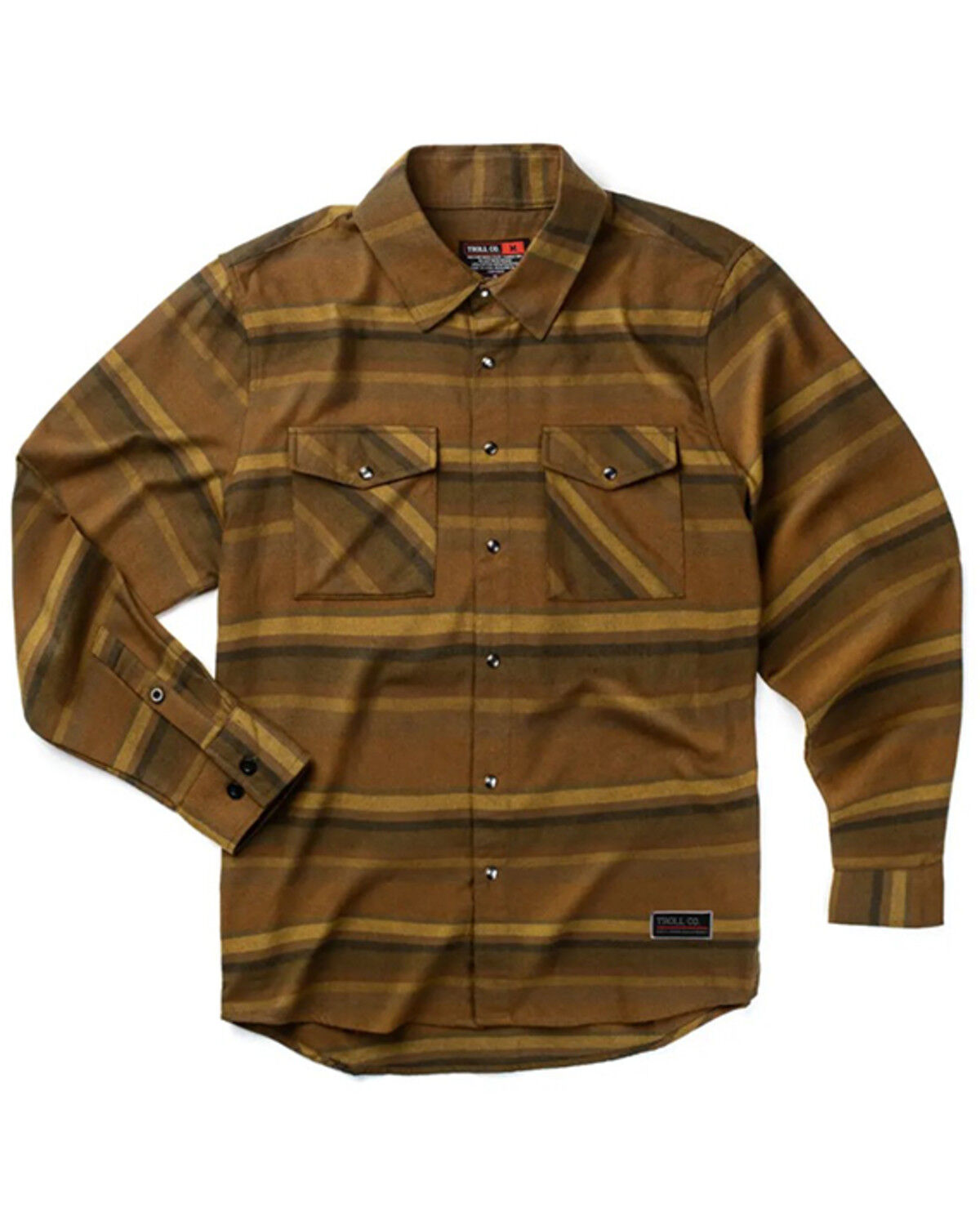 Image #1 - Troll Co Men's Lou Striped Print Long Sleeve Snap Flannel Work Shirt, Brown, hi-res